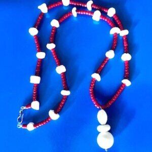 White and red coral necklace